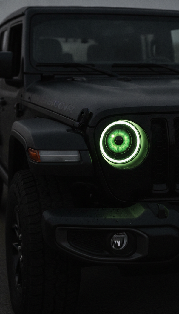 Nocturnal devil eyes Jeep green macro